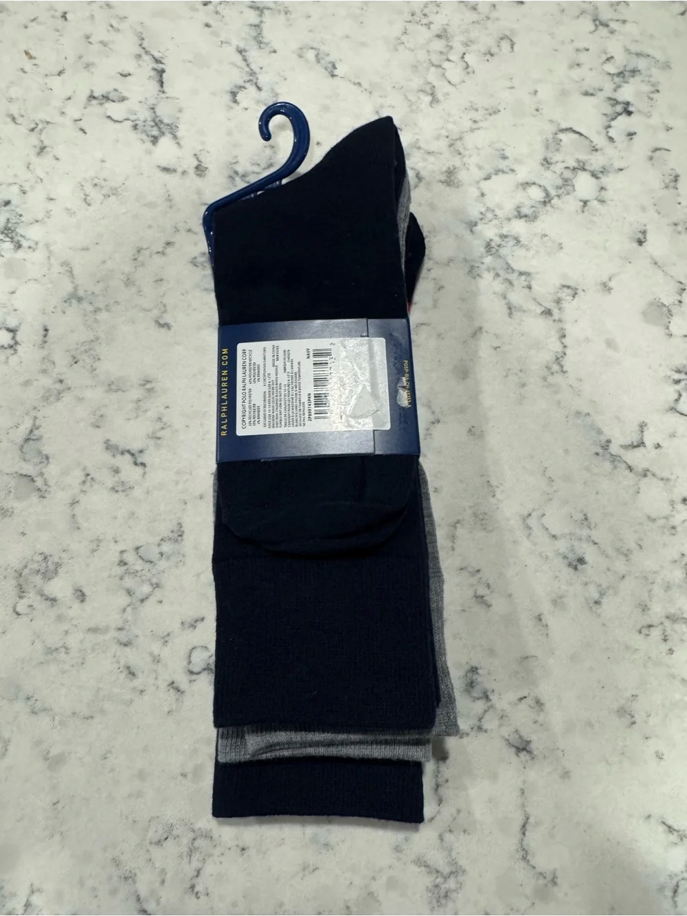 Polo by Ralph Lauren Men's Navy & Red Striped, Gray and Navy Crew Socks 3pack